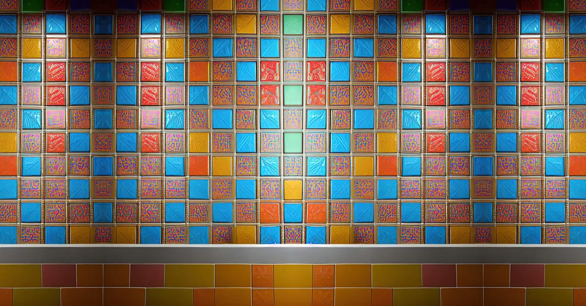 Petits carreaux colorés sur un mur