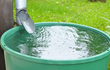 Récupération de l'eau de pluie dans une cuve verte