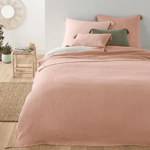 Linge de lit vieux rose en gaze de coton