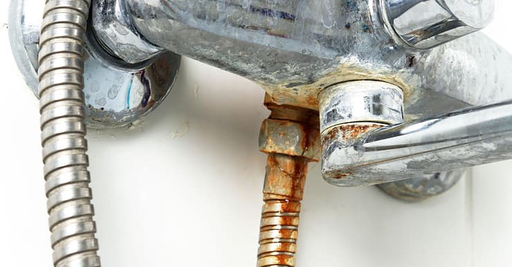 Un tuyau rouillé dans la salle de bain