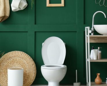 Salle de bains aménagée sur fond vert