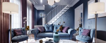 Luxueux salon de style art déco dans les tons de bleue et violet