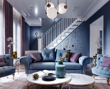 Luxueux salon de style art déco dans les tons de bleue et violet