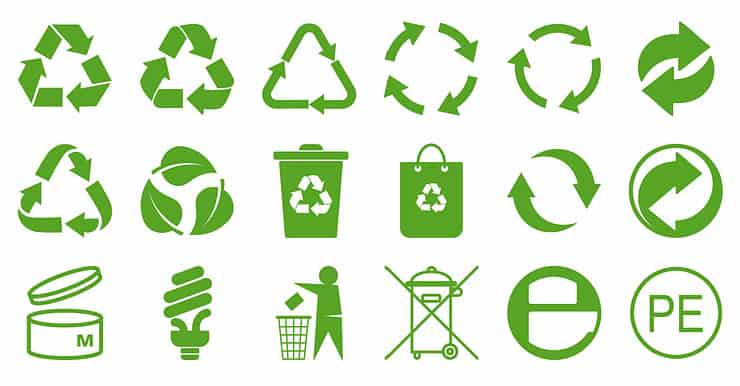 Différents symboles de produits recyclables