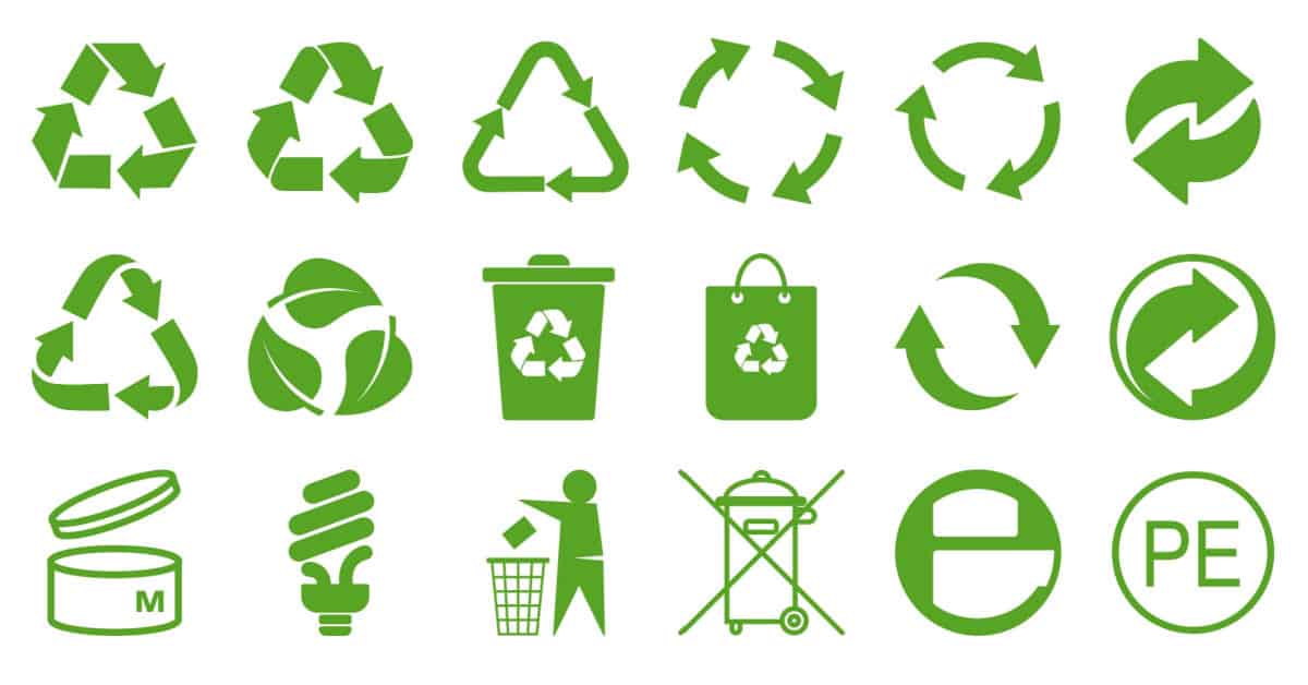 Différents symboles de produits recyclables
