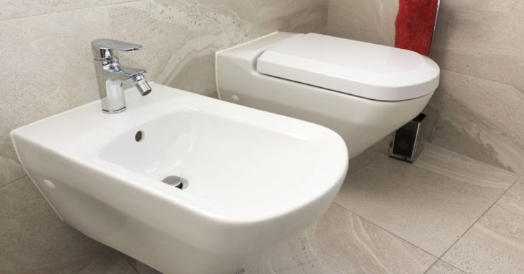 Gros plan sur le bidet et le WC de la salle de bain