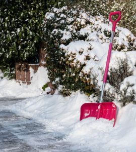 Une pelle rose pour déneiger une allée