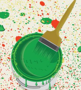 Pinceau dans un pot de peinture verte