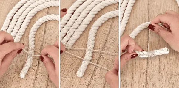 L’étape en photo pour bien enrouler la laine autour de la corde