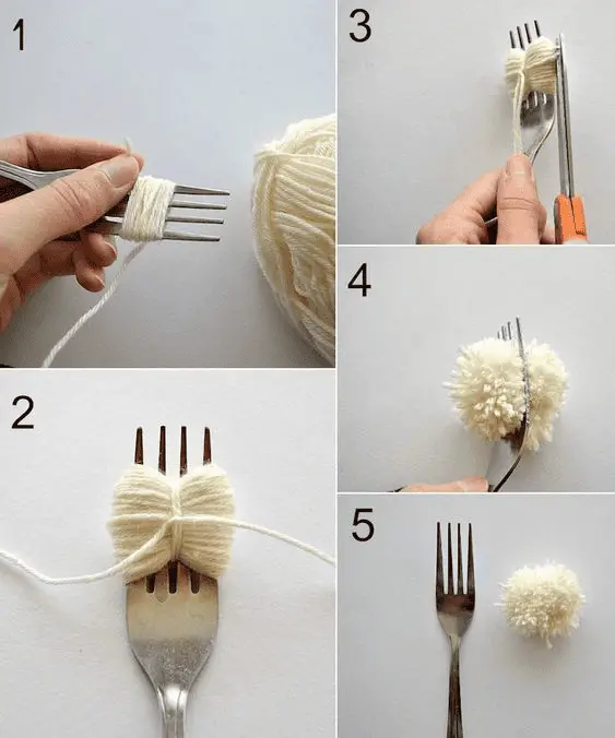 Les 5 étapes pour réaliser un pompon avec une fourchette