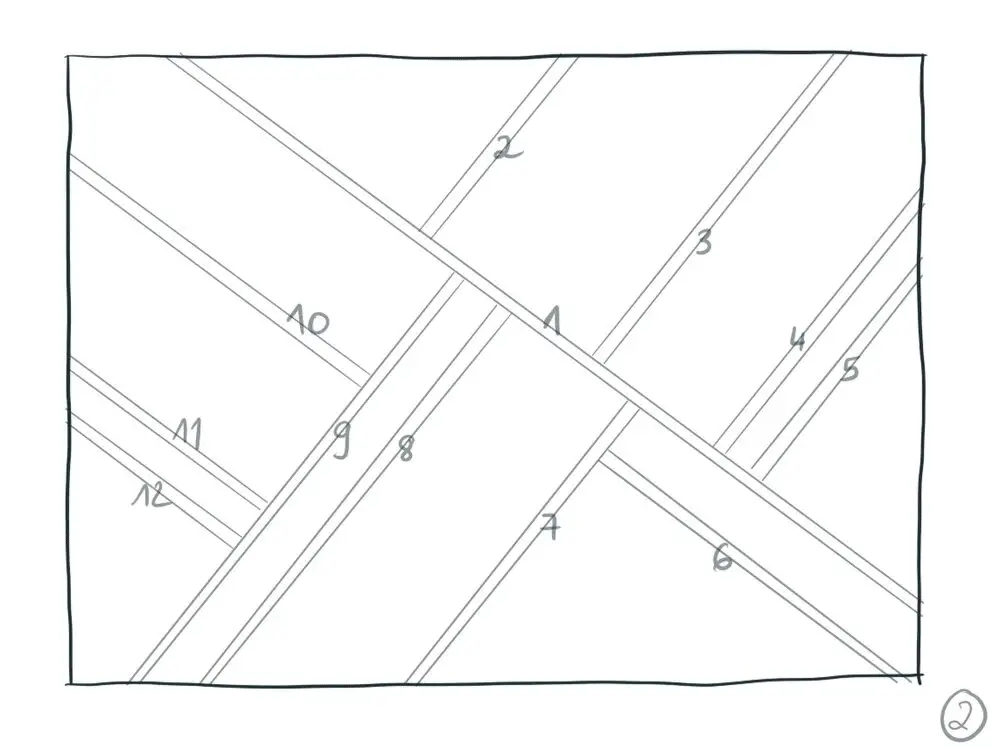 Le motif de la tête de lit tracé et numéroté