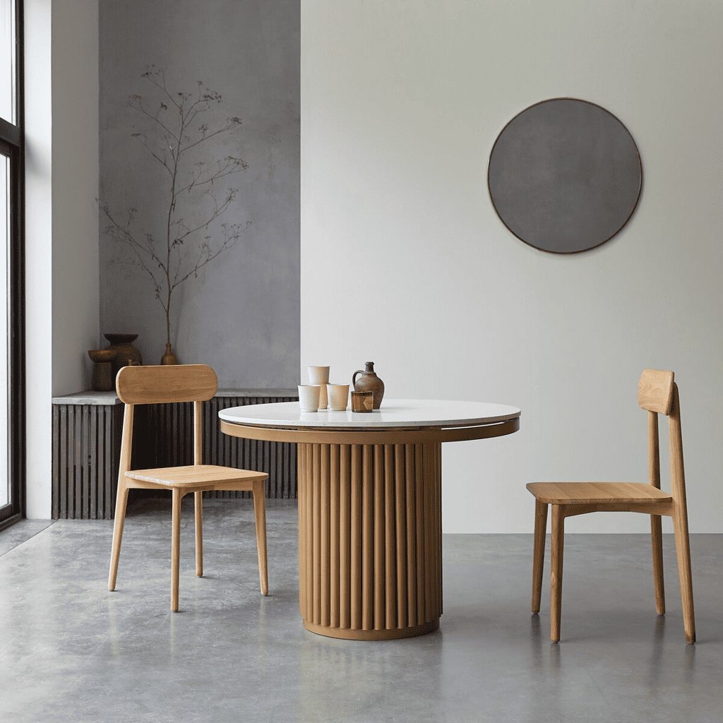 Une table ronde en terrazzo et métal design pour 4/6 personnes