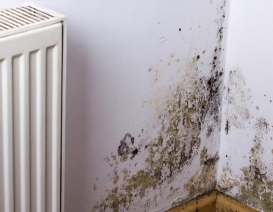 Problème de moisissure ou d'humidité sur le coin du mur, près du radiateur