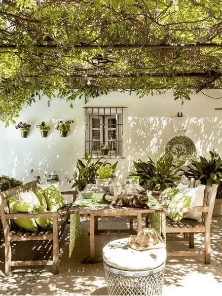 Une terrasse abritée par une tonnelle naturelle