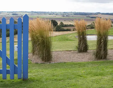 Un portillon bleu dans la campagne