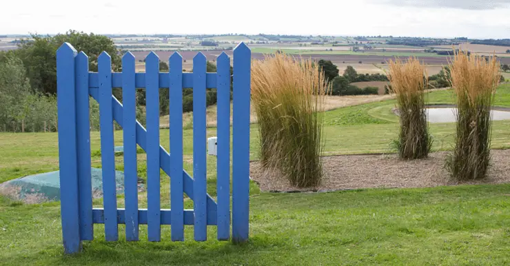 Un portillon bleu dans la campagne