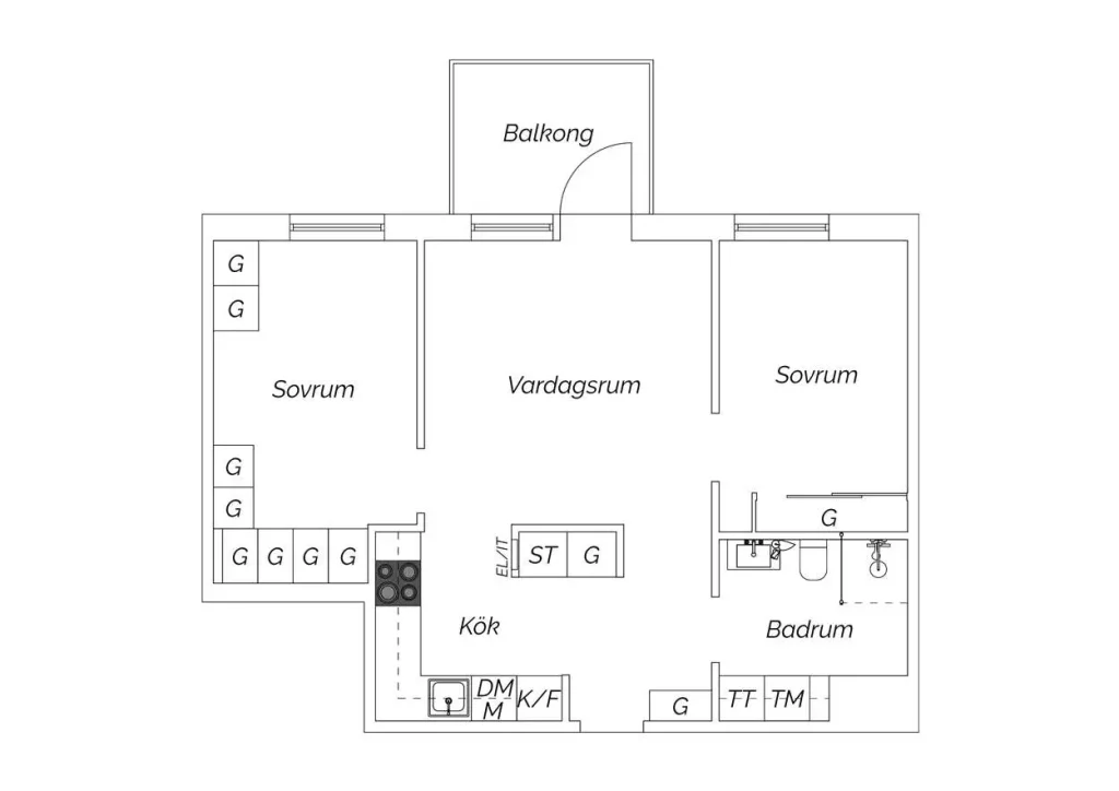 plan de l'appartement et ses trois pièces