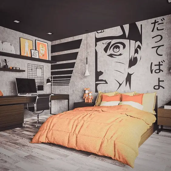 Une chambre graphique et colorée sur le thème manga